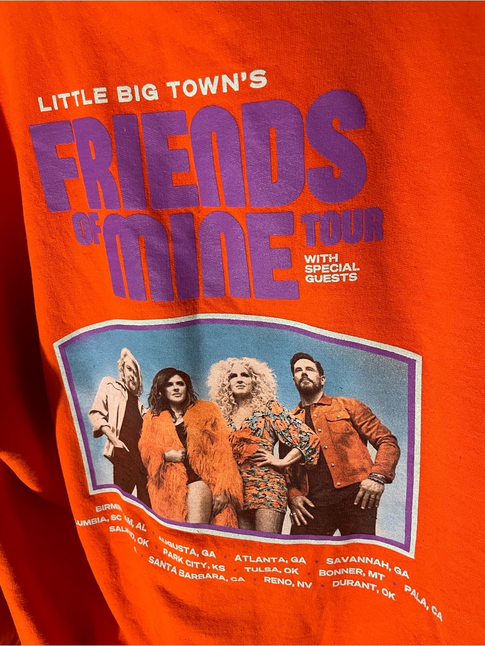 Orange Graphic Crewneck Sweater with Purple Tour Print